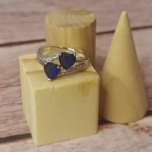 Elegant CZ and Blue Heart Ring